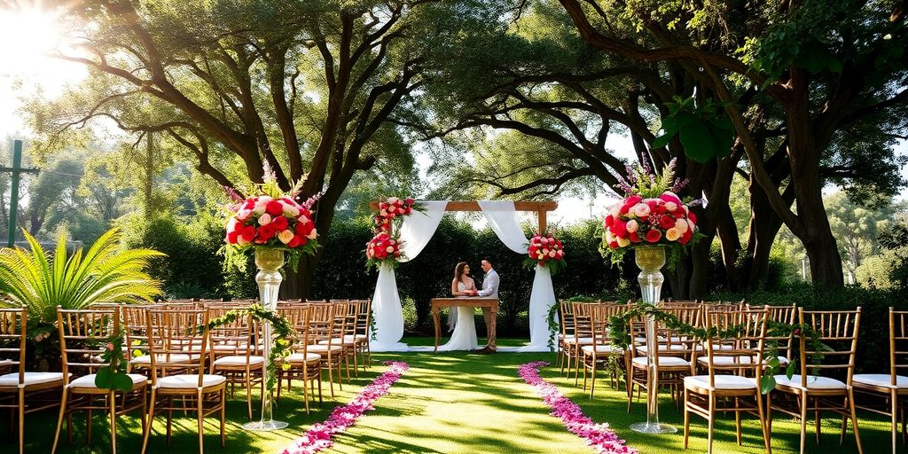 Beautiful outdoor wedding venue in Tampa with floral decor.